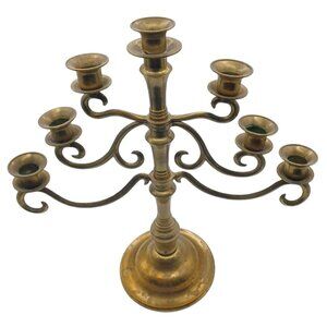 Vintage Large 16" X 16" Solid Brass Menorah Candelabra 7 Arm Candle Holder MCM